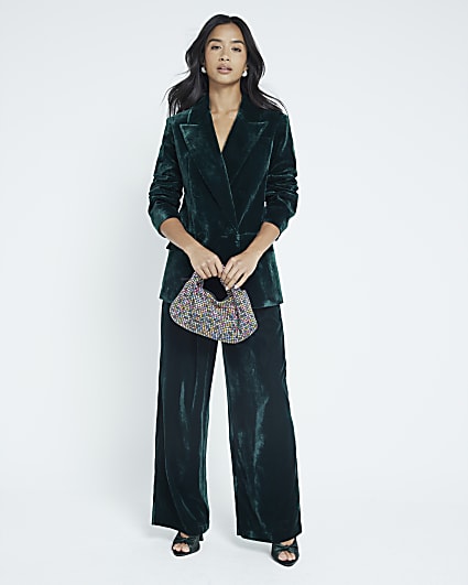 Petite Green Velvet Blazer Jacket