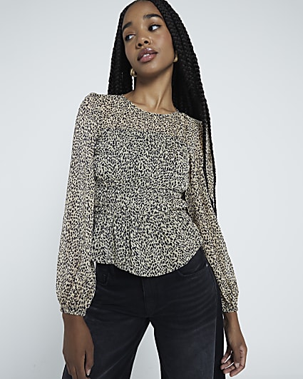 Beige Chiffon Leopard Print Blouse