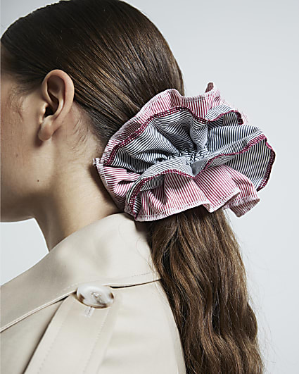 Pink mixed stripe hair scrunchie