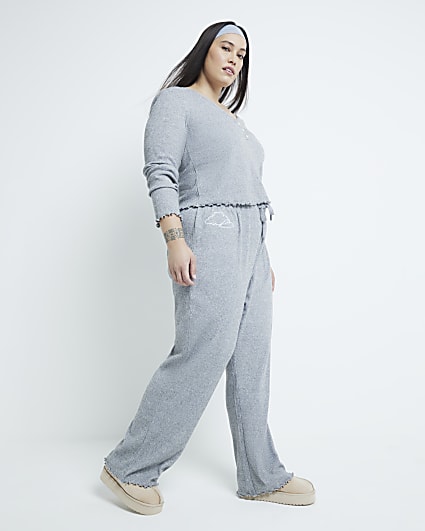 Plus Grey Ribbed Pyjamas Set