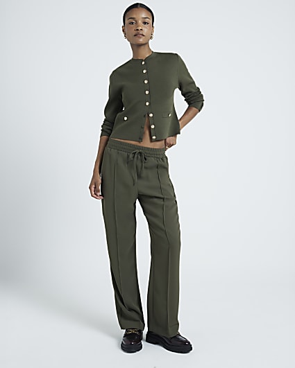 Khaki tailored wide leg joggers