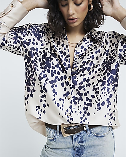 Cream gradient leopard print shirt