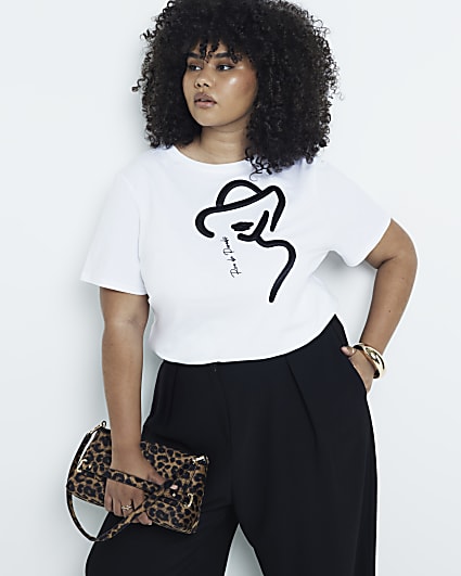 Plus white graphic linear t-shirt