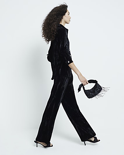 Black Velvet Wide Leg Trousers