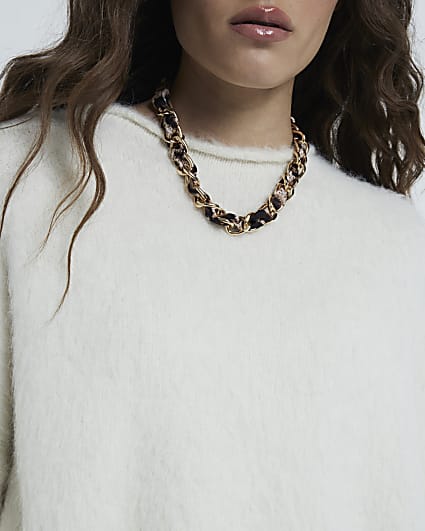 Brown leopard print chain necklace