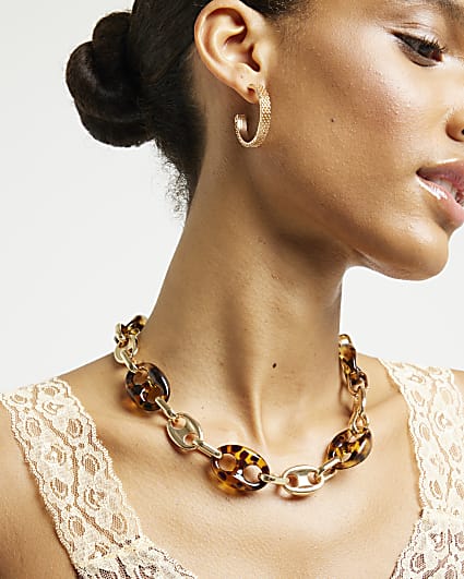 Gold tortoise shell chain link necklace