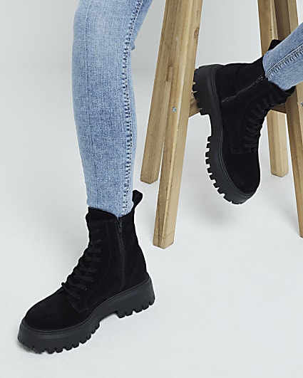 Black Suede Lace Up Boots