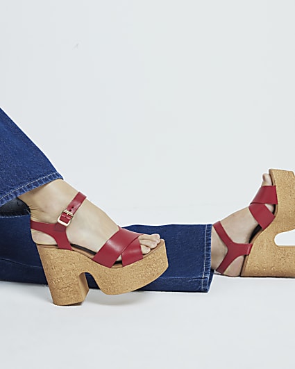 Red cross strap platform sandals