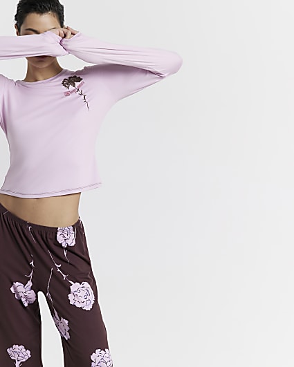 Pink Floral Top & Trousers Pyjama Set