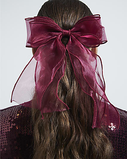 Red organza bow hair clip