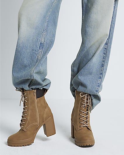 Brown Lace Up Heeled Boots