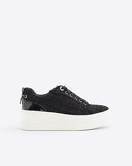 Black Boucle Platform Lace Up Trainers