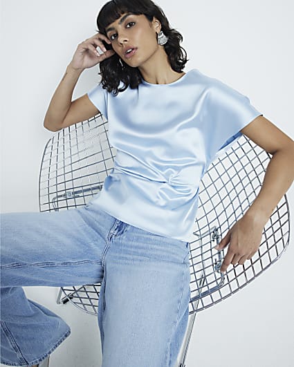 Blue satin twist t-shirt