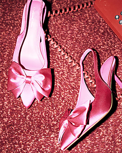 Pink Satin Sling Back Bow Court Shoes