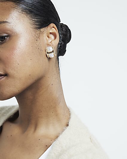 Gold pearl detail mini hoop earrings