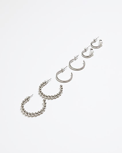 Silver beaded hoop earrings multipack