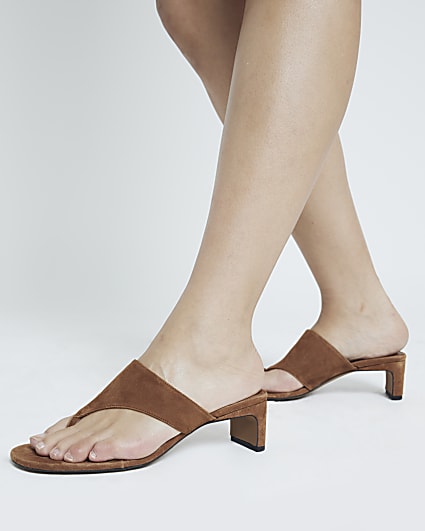 Brown Suede Block Heel Sandals