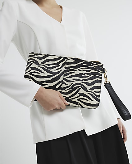 Black Leather Zebra Metallic Pouch