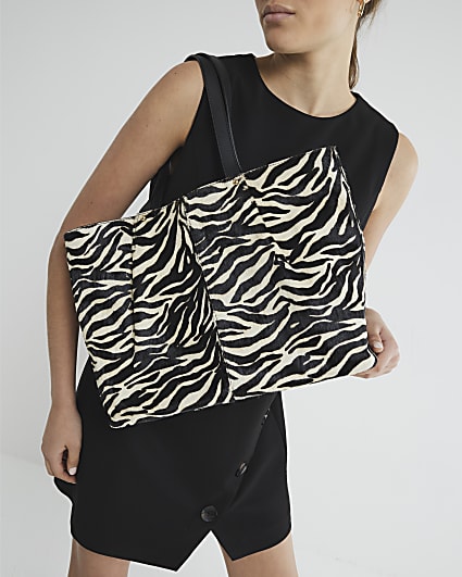 Black Zebra Leather Shoulder Bag