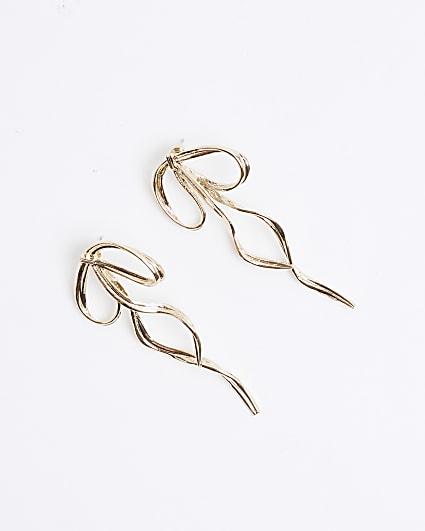 Gold bow drop earrings