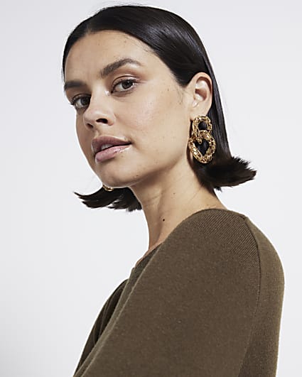 Gold chain link drop earrings