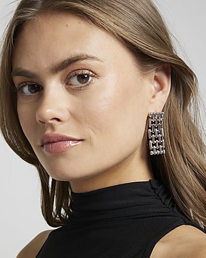 Silver watch strap drop earrings