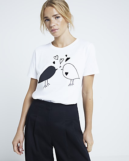 White bird graphic t-shirt