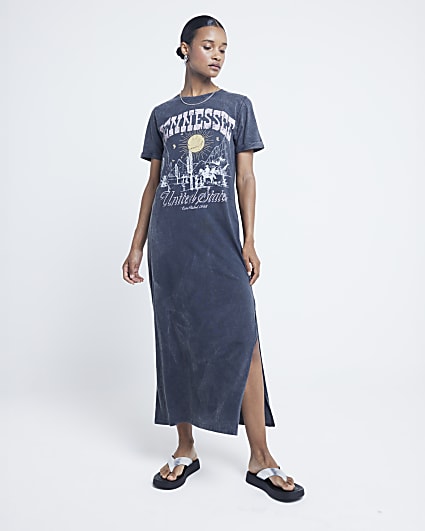 Grey western graphic t-shirt midi dress