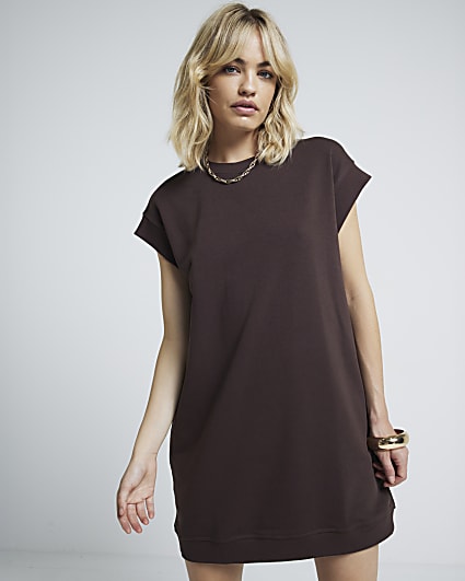 Brown sleeveless sweatshirt mini dress