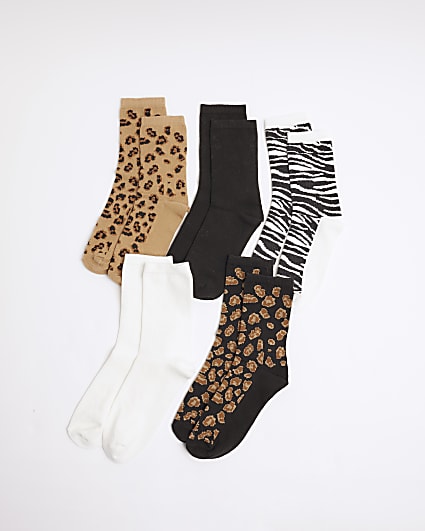 Beige Leopard Print Socks 5 pack