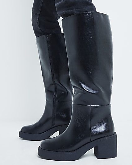 Black Faux Leather High Leg Boots