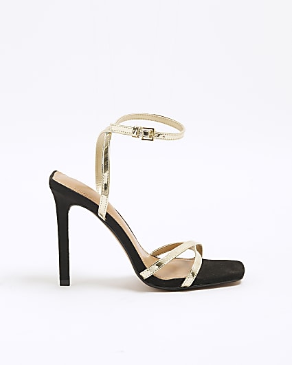 Gold Cross Strap Heeled Sandals