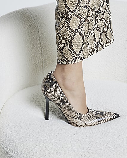 Grey Snake Heeled Court Shoes