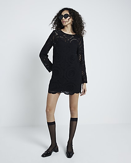 Black Long Sleeve Lace Mini Dress