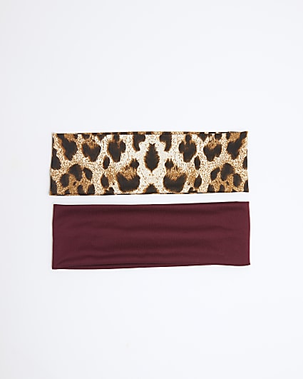 Brown leopard print head band multipack