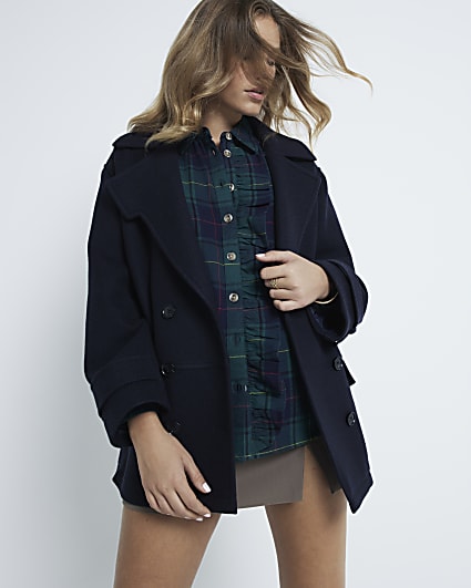 Green Long Sleeved Frill Front Checked Shirt