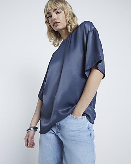 Grey Satin Oversized T-shirt