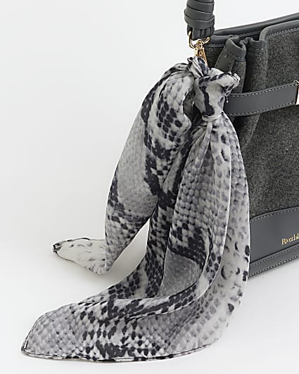 Grey Satin Snake Print Scarf