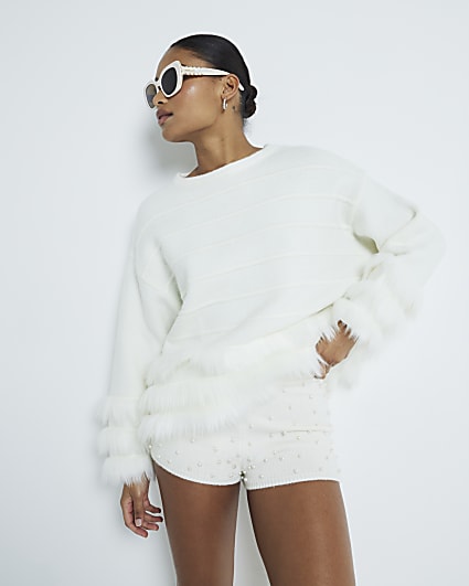 Cream Faux Fur Long Sleeve Jumper