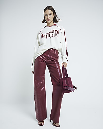 Red Coated Relaxed Straight Snake Jeans