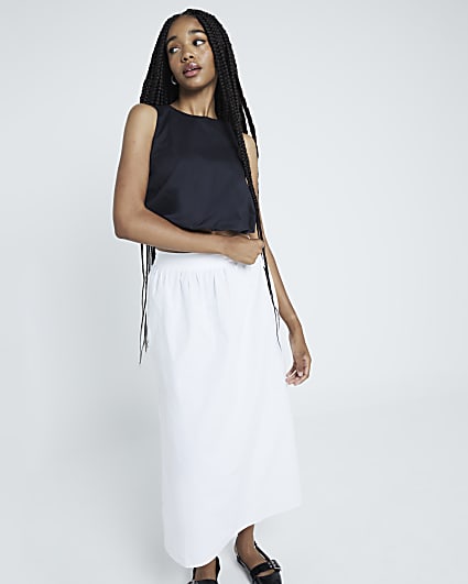 White Cotton Poplin Maxi Skirt