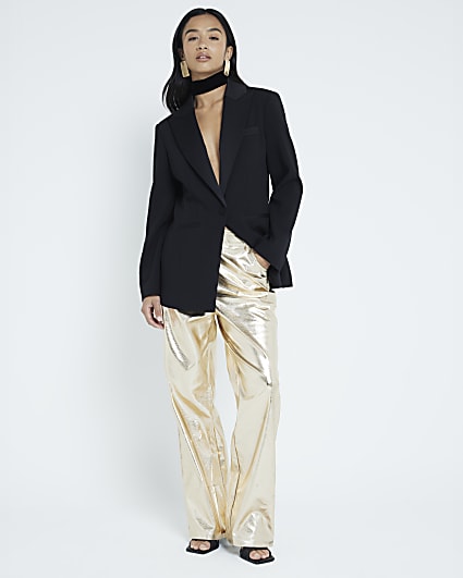 Petite Gold Metallic Faux Leather Trousers