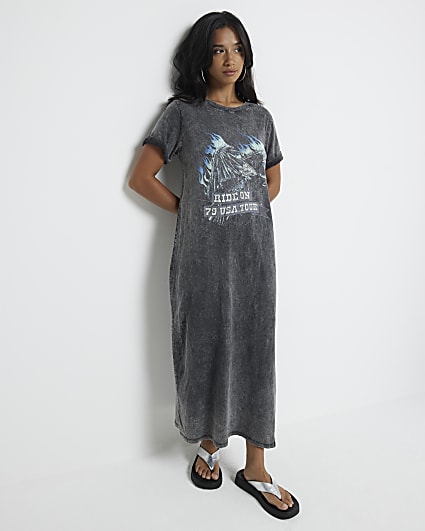 Petite Grey Eagle graphic t-shirt midi dress