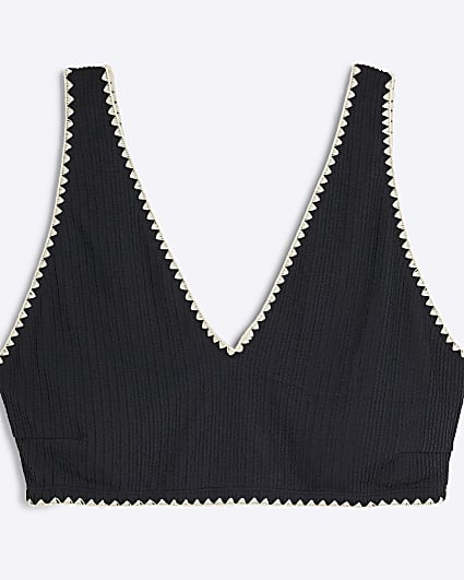 Plus Black Plunge Whipstitch Cami Bikini Top