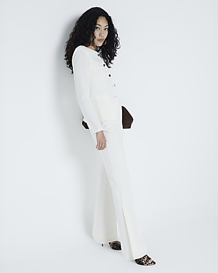 Cream side split soft flared trousers