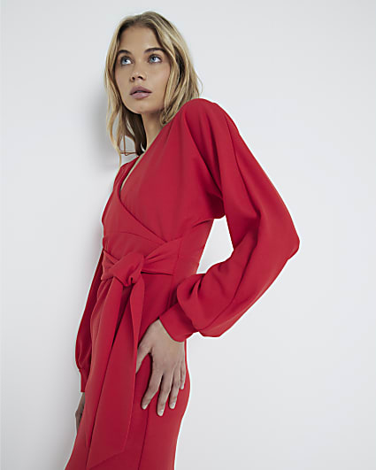 River island red wrap dress top
