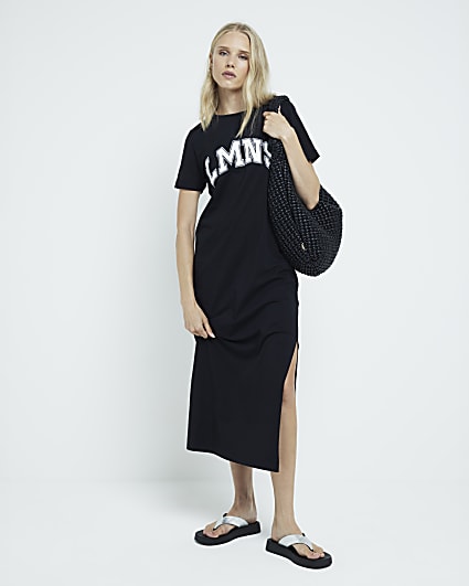 Black graphic t-shirt midi dress