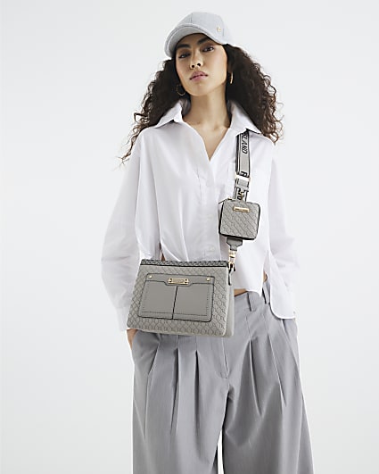 Grey Monogram Cross Body Bag