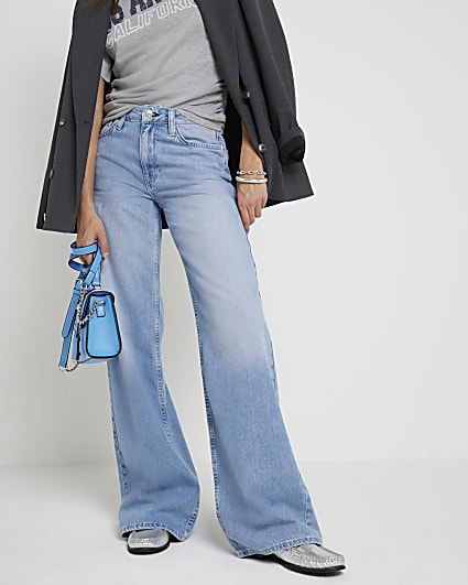 Blue Mid Rise Wide Leg jeans