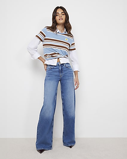 Blue Mid Rise Wide Leg jeans